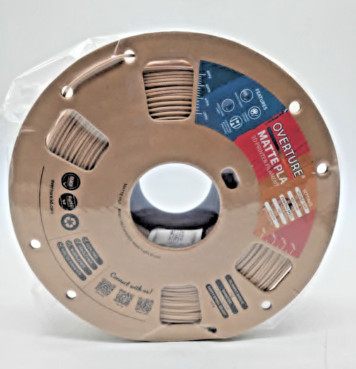 OVERTURE Matte PLA Filament 1.75mm 1kg 2.2lb Light Brown 3D Printer Spool