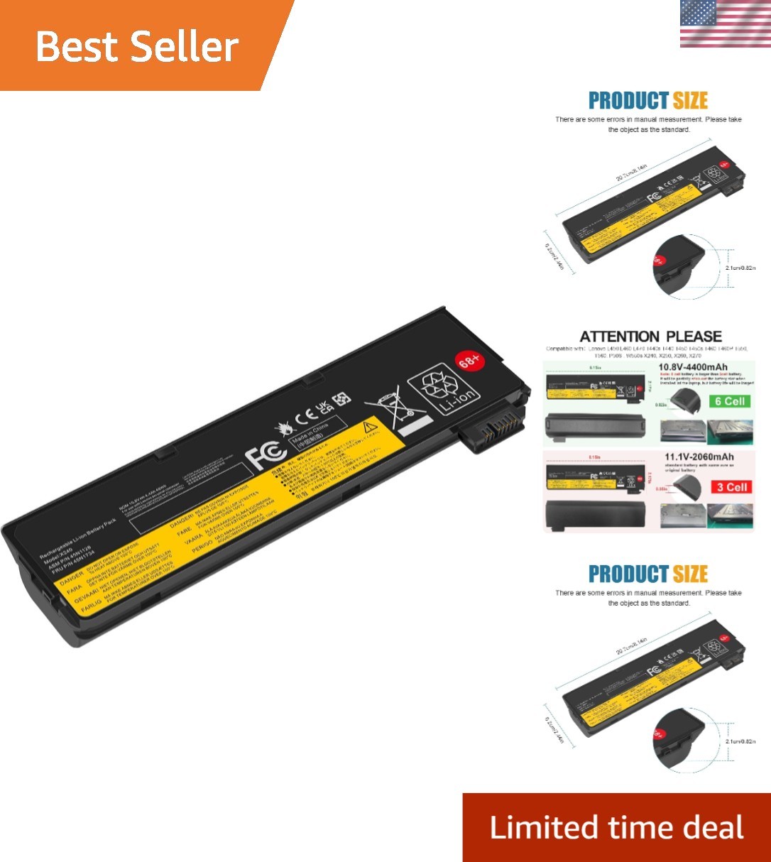 48Wh Rechargeable Lithium-Ion Battery for Lenovo ThinkPad Models -  Certified