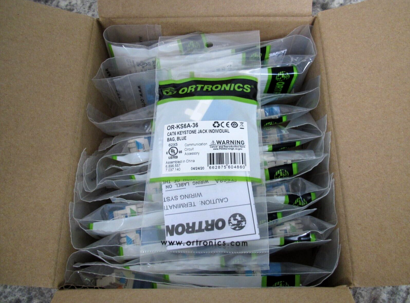 20 x New Ortronics Legrand OR-KS6A-36 Blue CAT6 Keystone Jack Lot 