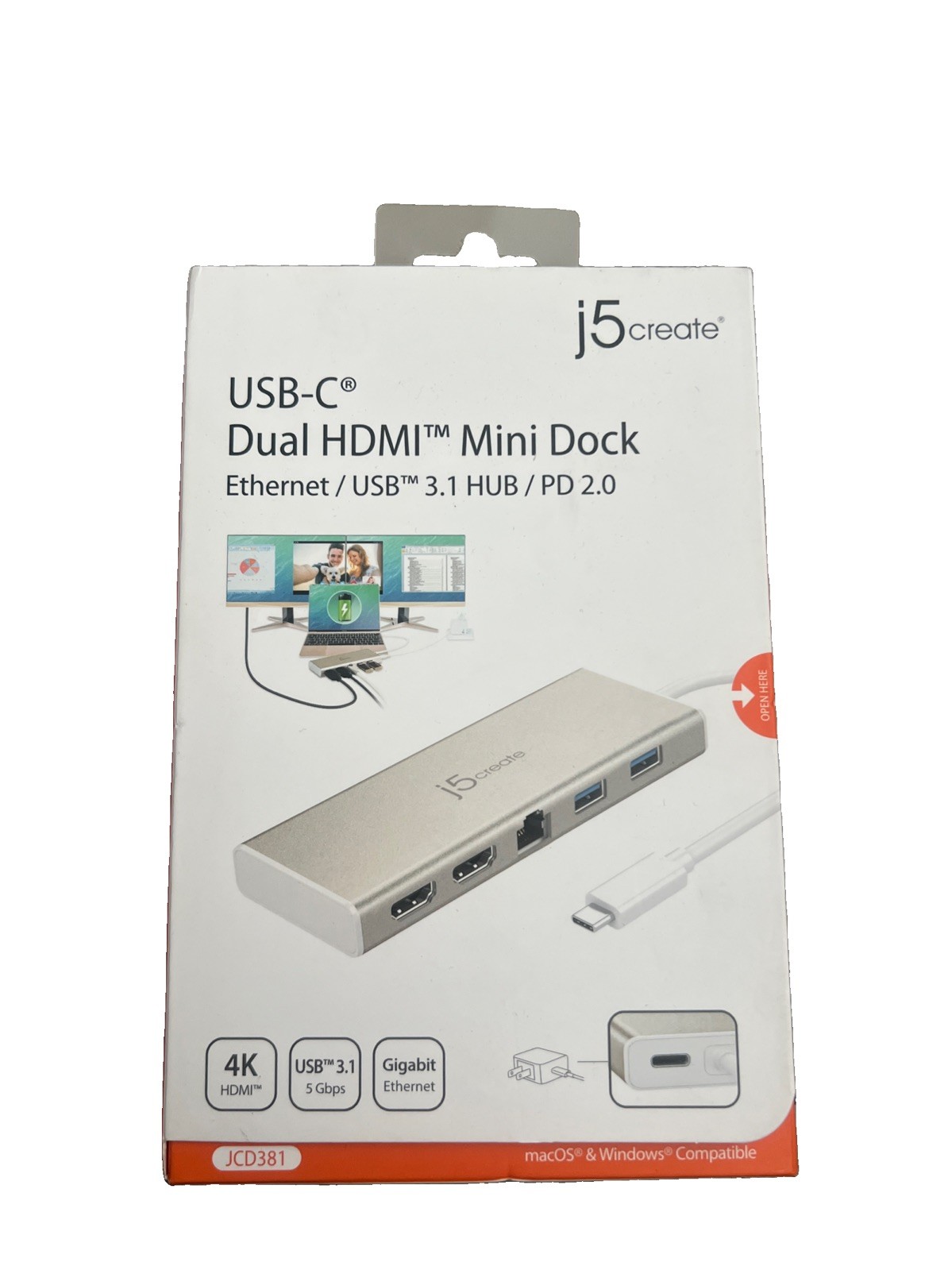 J5create JCD381 USB-C Dual HDMI Mini Dock Adapter New In Box