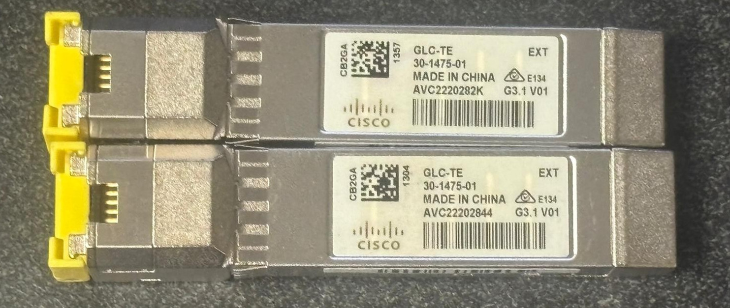 Lot of 2 Cisco GLC-TE 30-1475-01 Transceivers w/ Hologram
