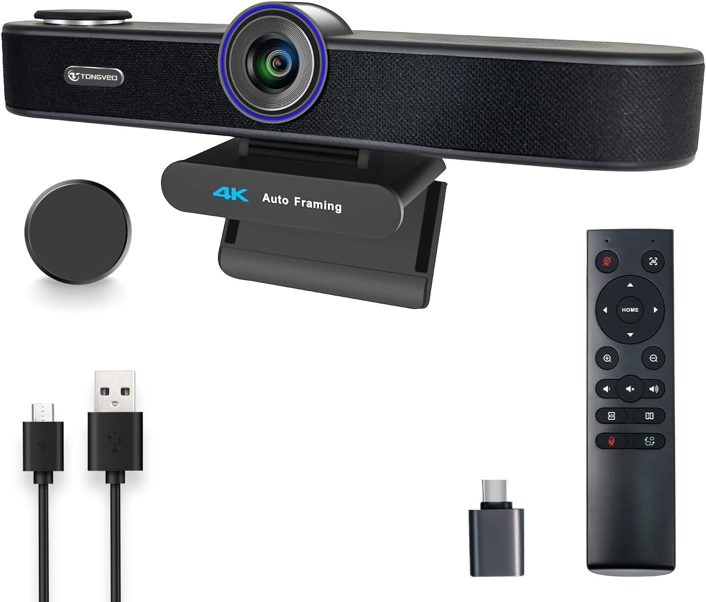 4K Webcam AI Auto-Tracking 5X Zoom Dual Mic Speaker Remote Control Zoom Teams