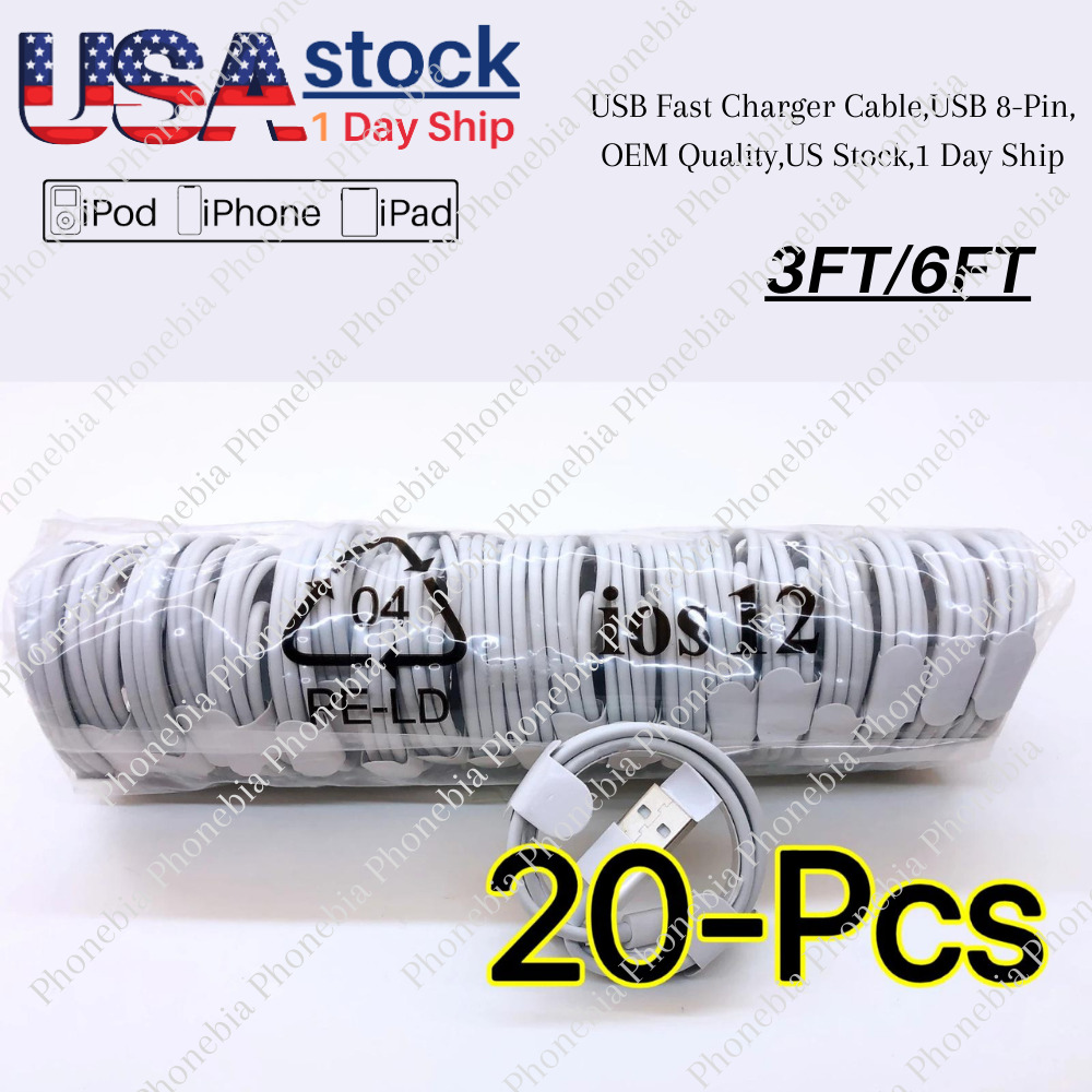 20X Bulk Lot USB Cable 3/6FT Fast Charger For Apple iPhone 14 13 11 8 7 6 5 Cord
