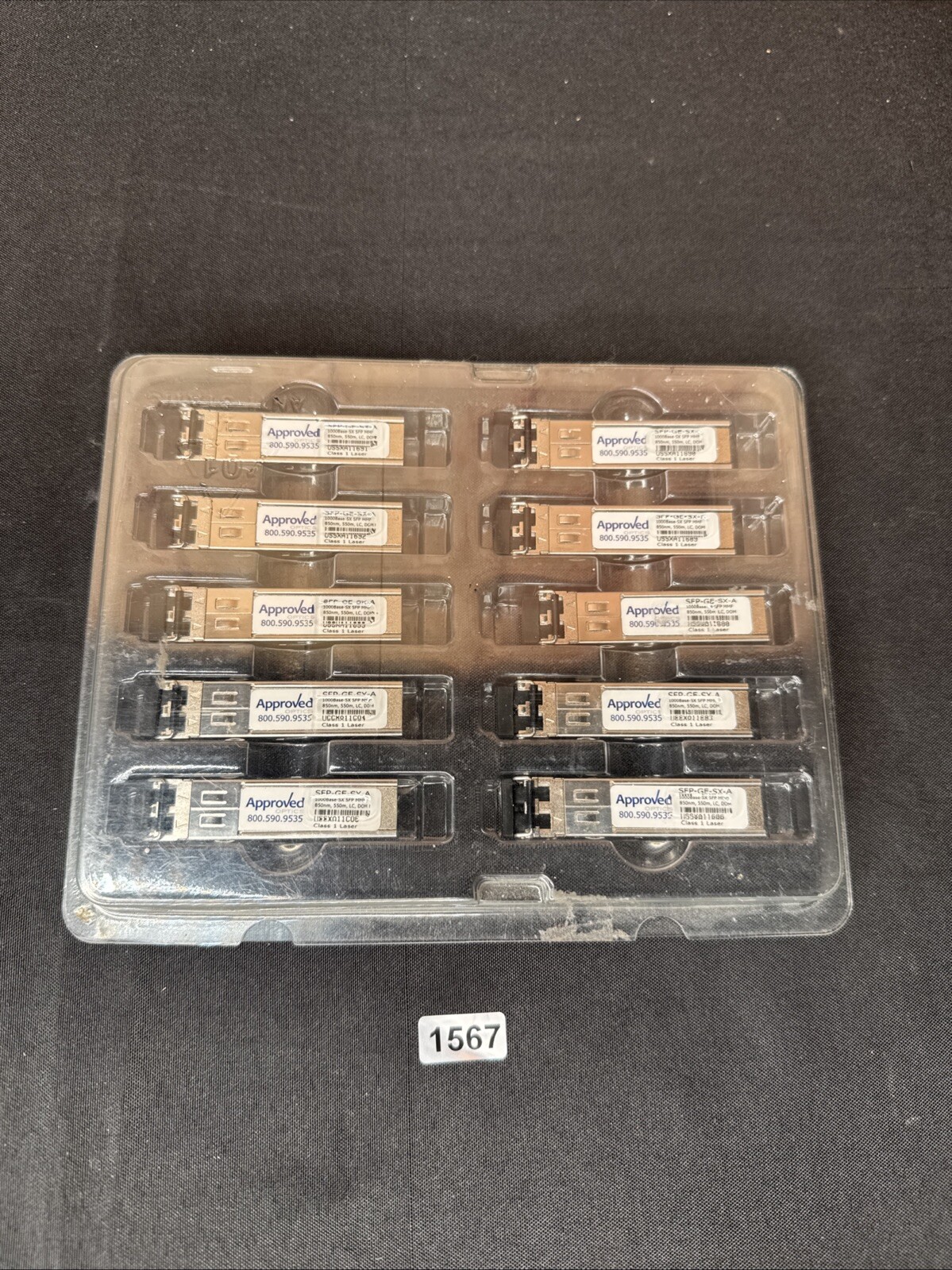 Lot Of (10) Approved Optics SFP-GE-SX-A MMF 850nm, 1000base, 550m, LC, DOM