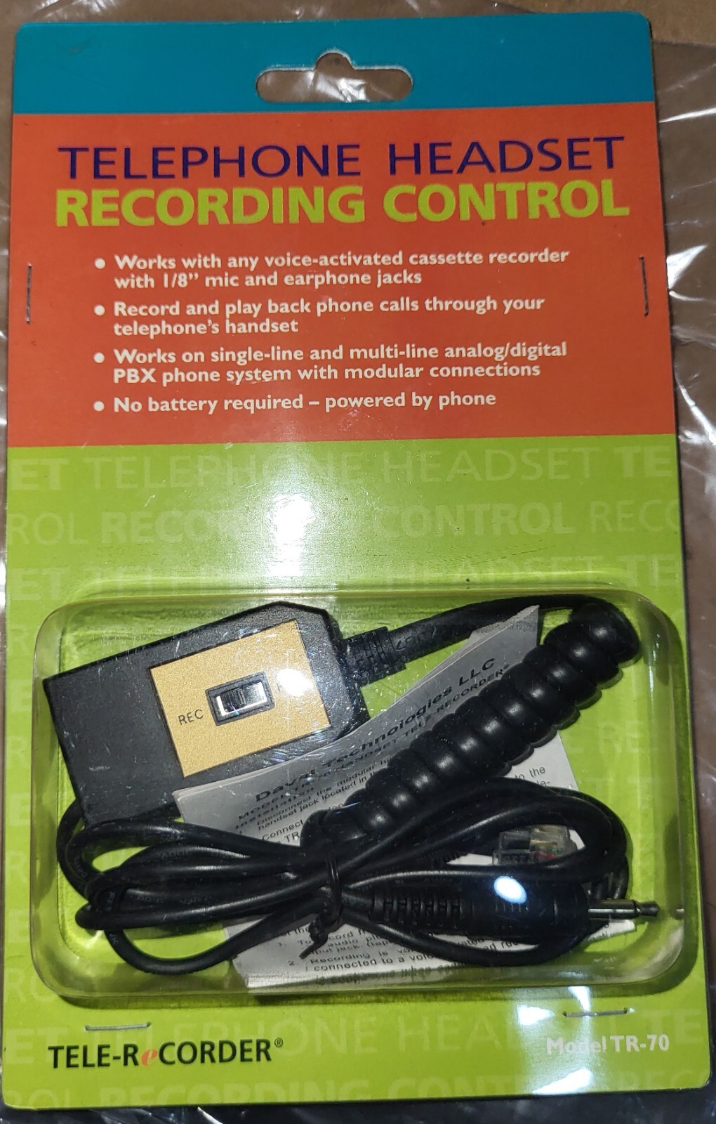 DAV-TR-70 Telephone Headset Recording Control