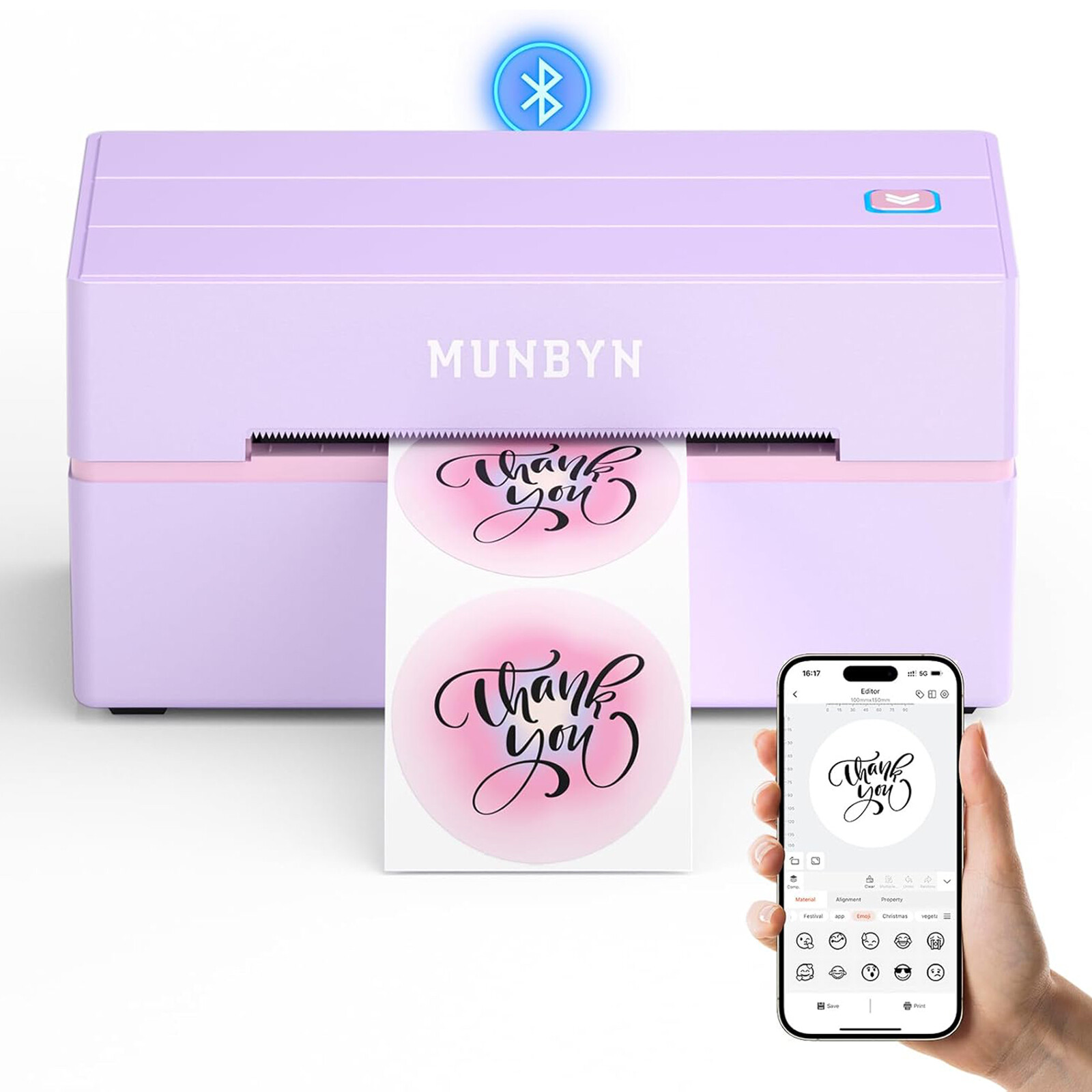MUNBYN Bluetooth Thermal Label Printer 130B Wireless 4x6 Shipping Label Printer