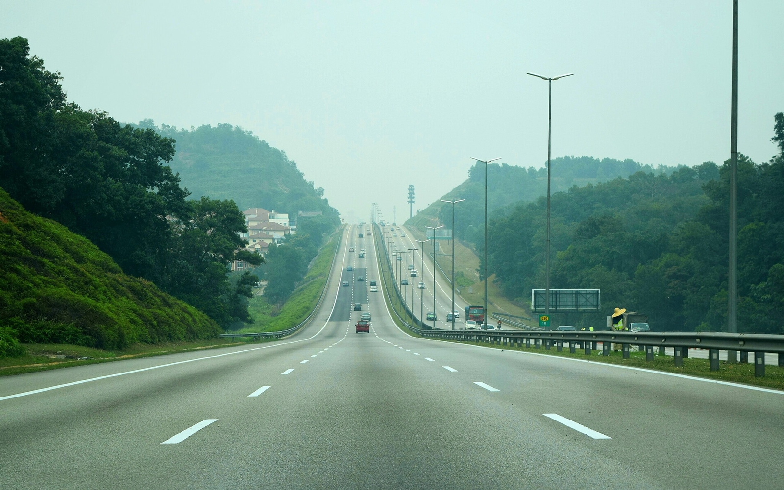 Landscape road highway traffic car long mist Custom Gaming Mat Desk