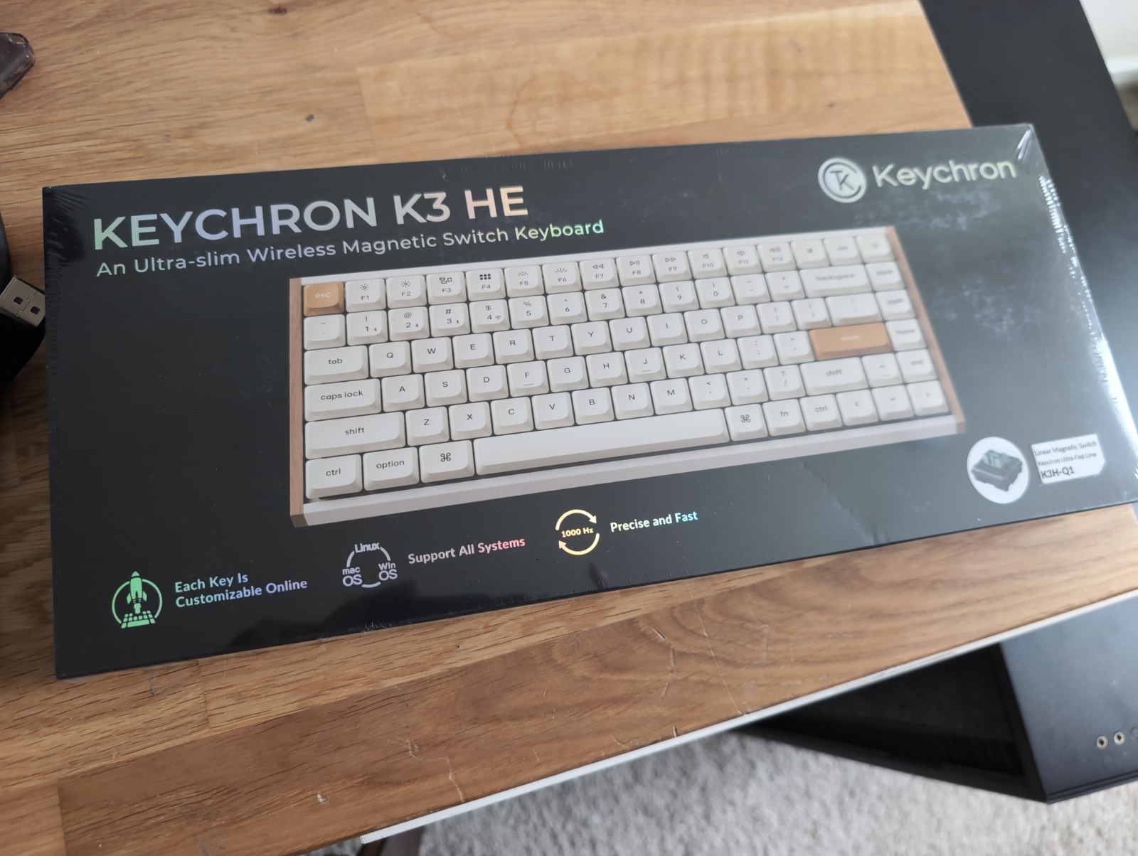 Keychron K3 HE Low Profile 75% Wireless Magnetic Keyboard White Wood New Sealed
