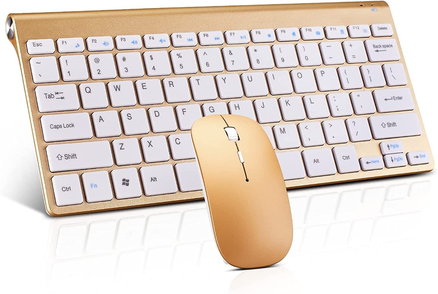 Wireless Keyboard and Mouse Combo, Compact Quiet Wireless Keyboard - Gold