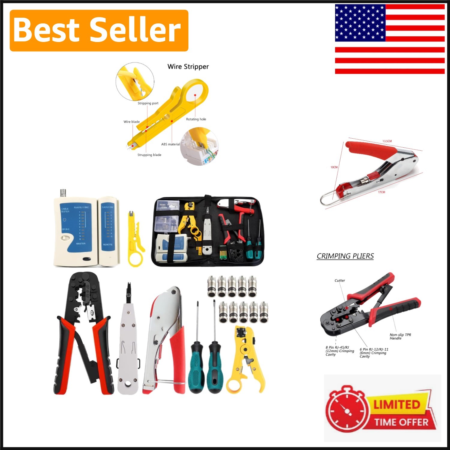 Versatile Network Tool Kit: 9-in-1 Crimping, Testing & Repair Solutions in One