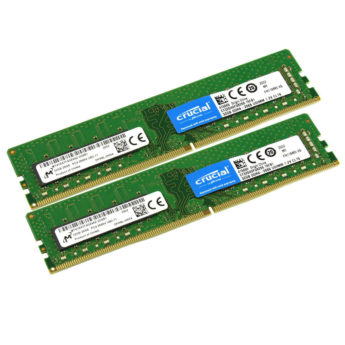 Crucial Kit 64GB (2x 32GB) 2666MHz DDR4 UDIMM RAM PC4-21300 2Rx8 Desktop Memory