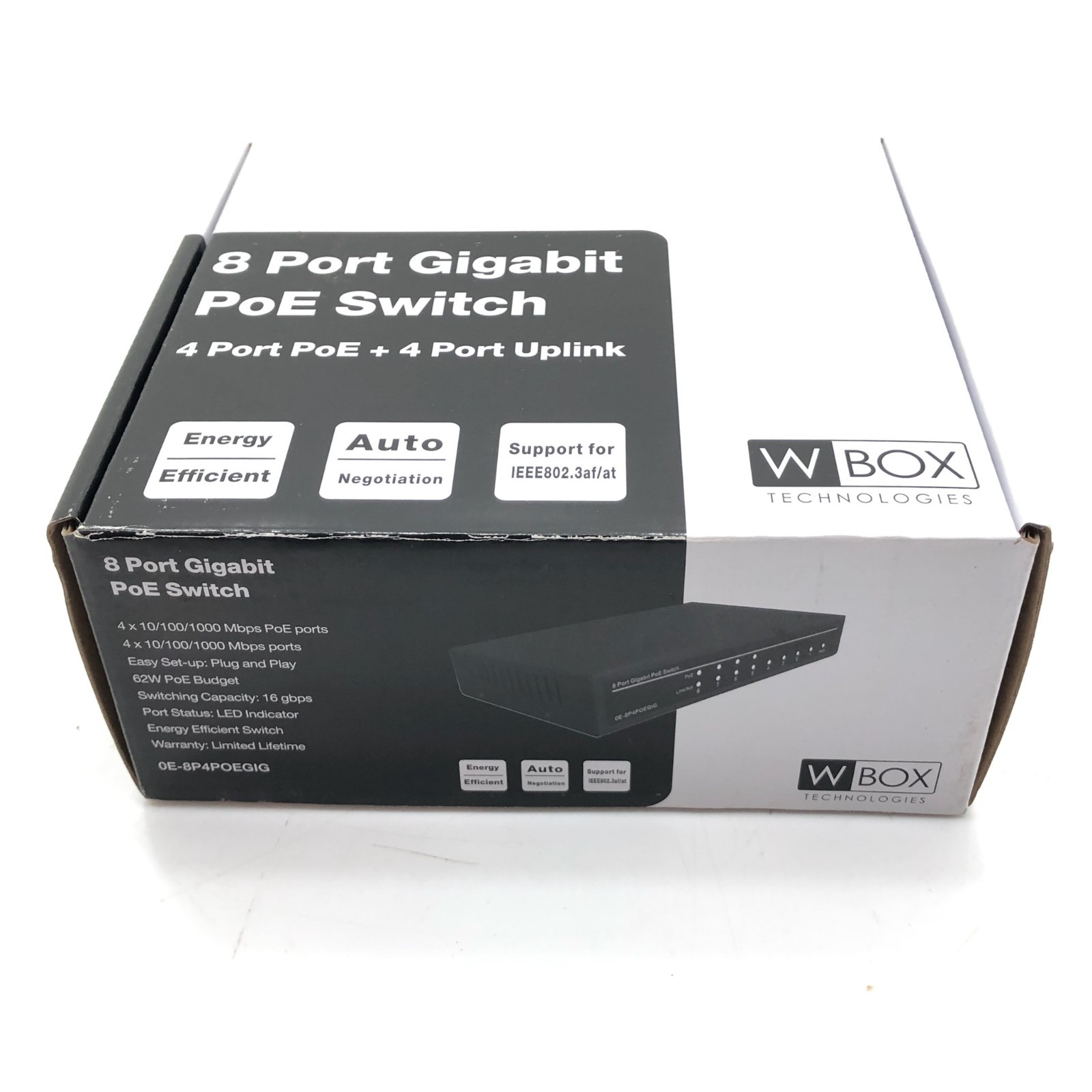 NEW W-Box 0E-8P4POEGIG 8-Port Fast Gigabit Ethernet PoE Switch 62W 16gbps
