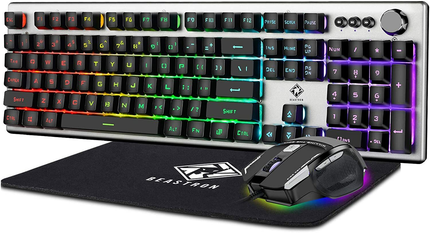Beastron Wired Backlit Gaming Keyboard + Mouse & Mouse pad Combo Multimedia knob