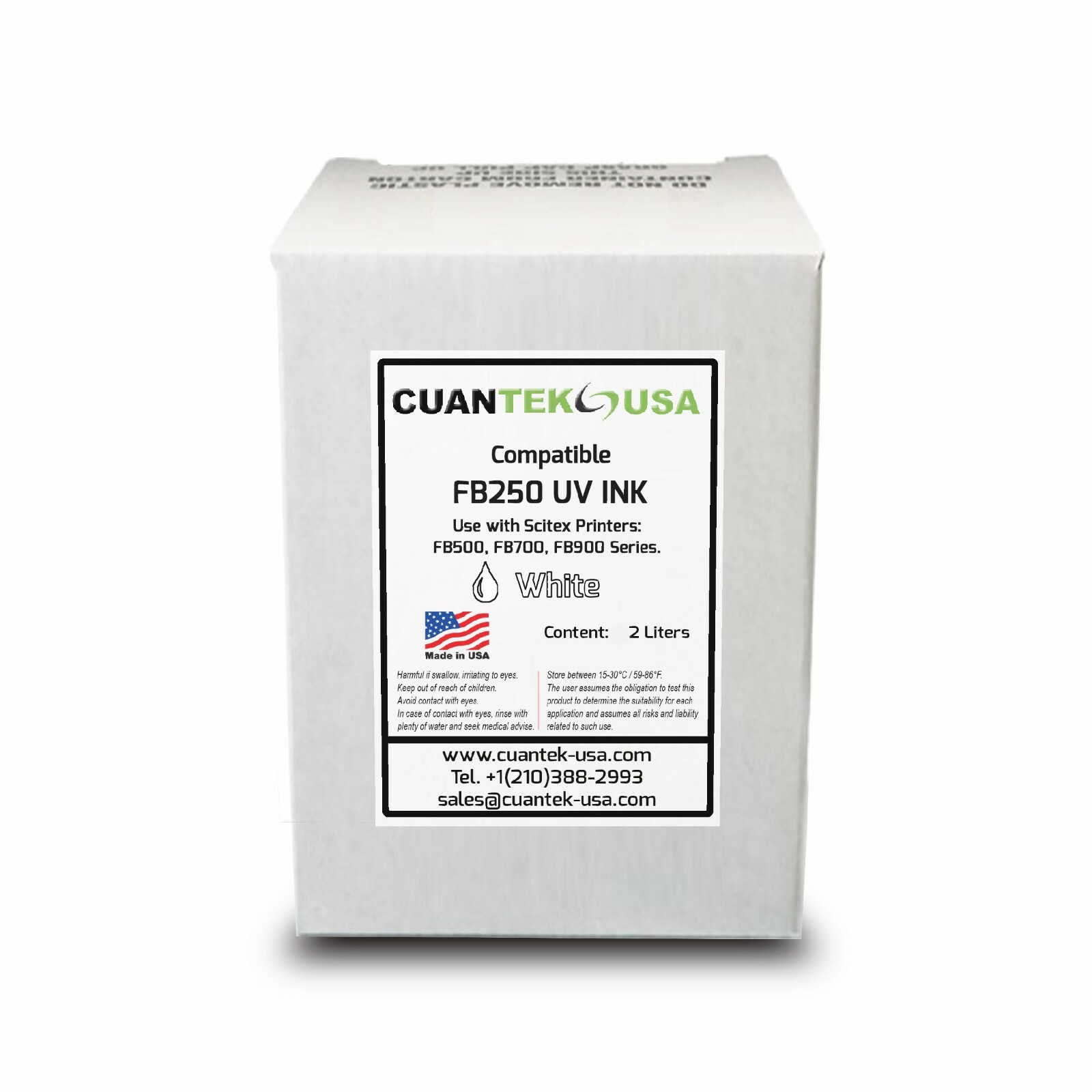 Compatible FB250 UV ink 2 Liter Box - WHITE for HP FB500 FB700 FB750 FB950 