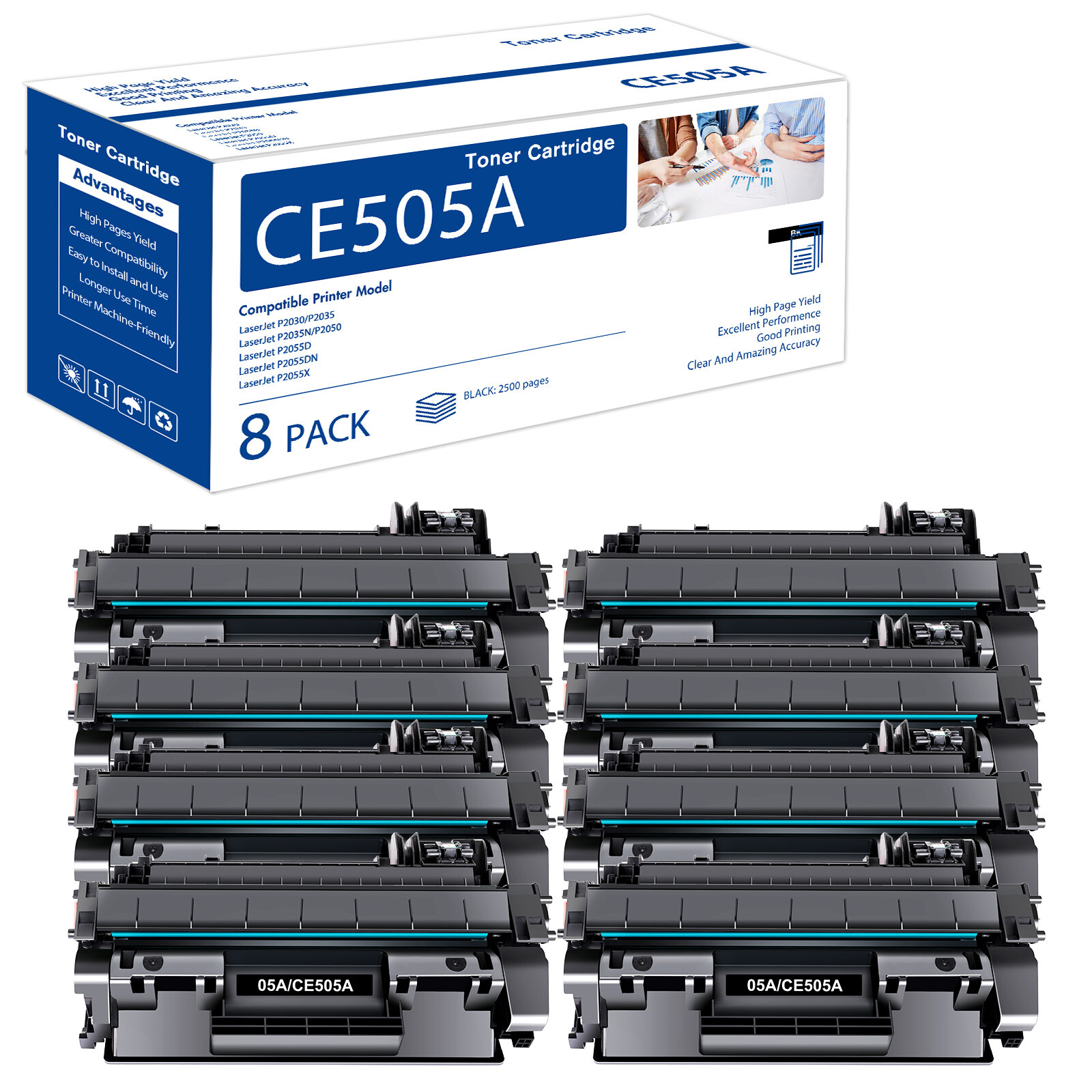 High Quality 05A CE505A Toner for HP LaserJet P2055dn P2035 P2035n Printer - 8PK