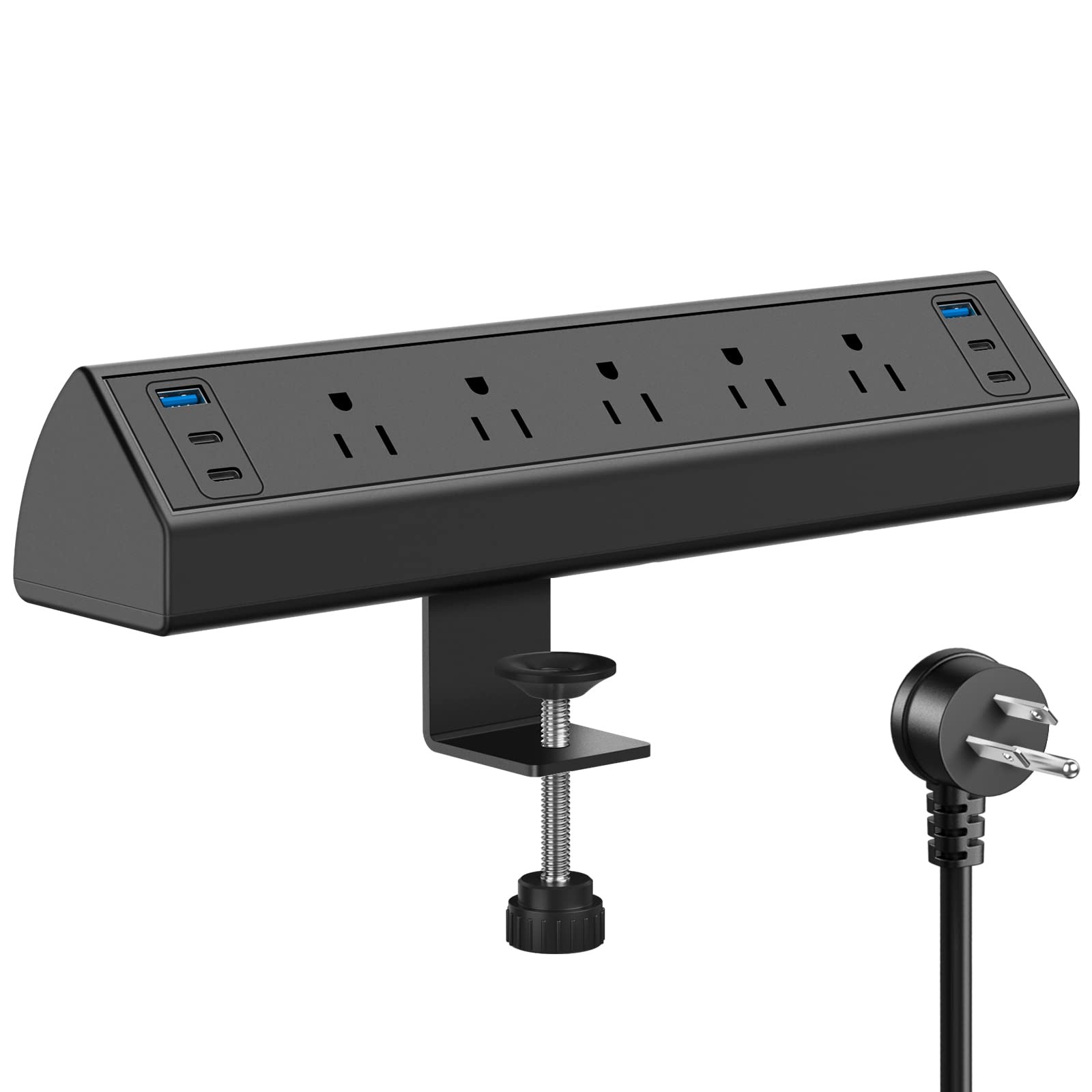 Desk Clamp Power Strip USB C 40W Fast Charging Station 5 Outlets Surge Protector