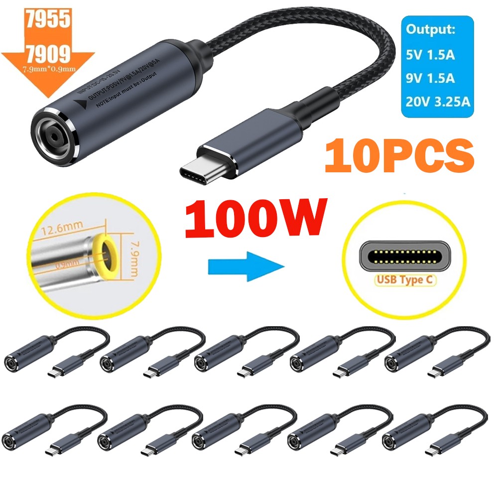 10PCS 100W Laptop Charger Converter USB Type C Power Charging Cable Adapter 7909