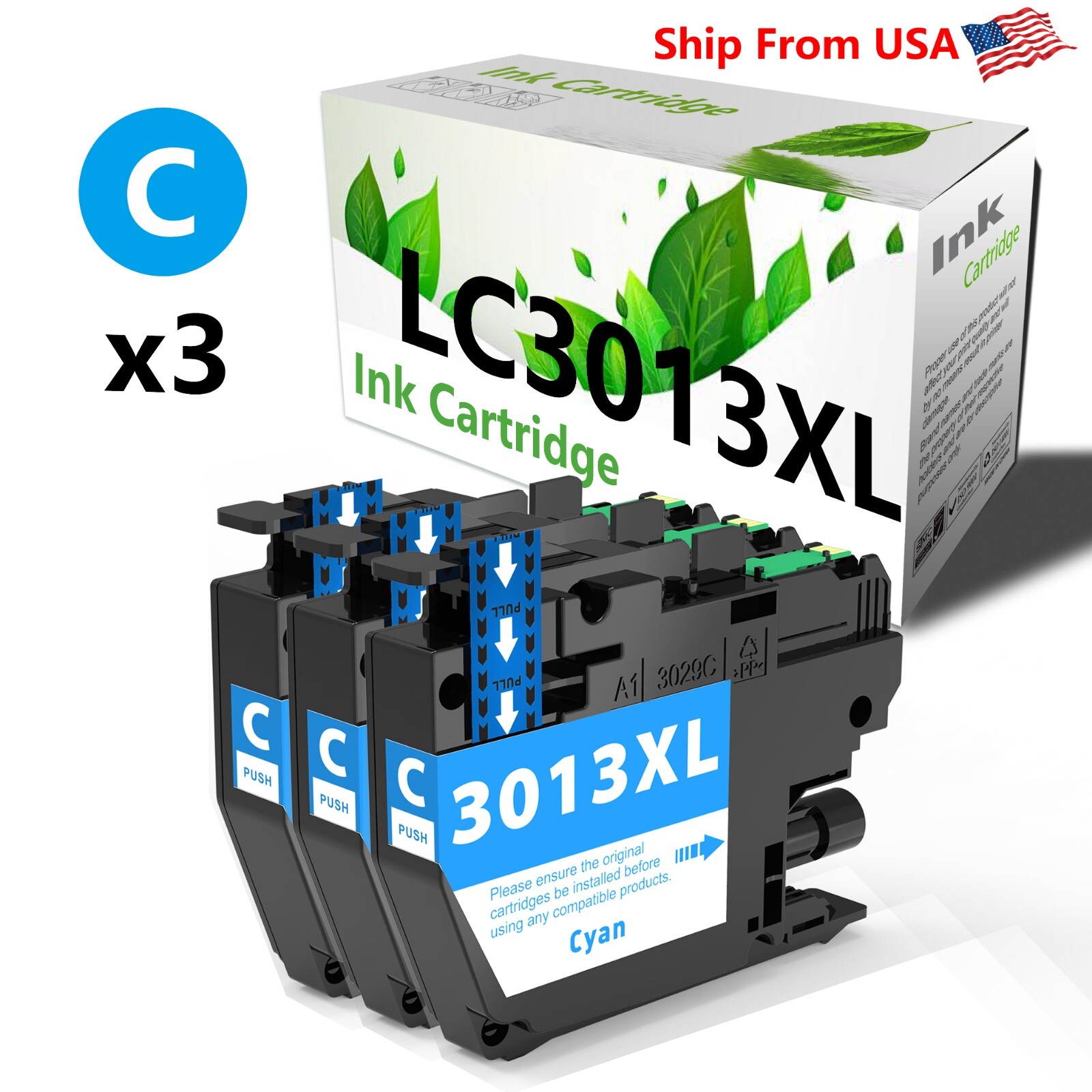 3PK replace for Brother LC3013 Ink Cartridge Cyan LC3013C for MFC J895DW J497DW