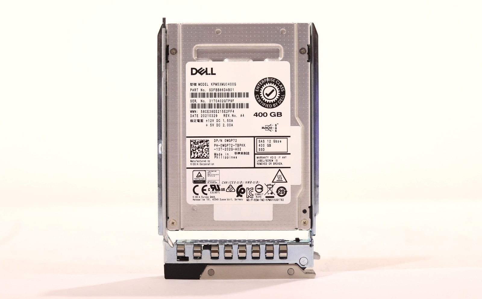 Dell KPM5XMUG400G 400GB 2.5" 12Gb/s Write Intensive SAS SSD W/Caddy P/N: 0WGP72