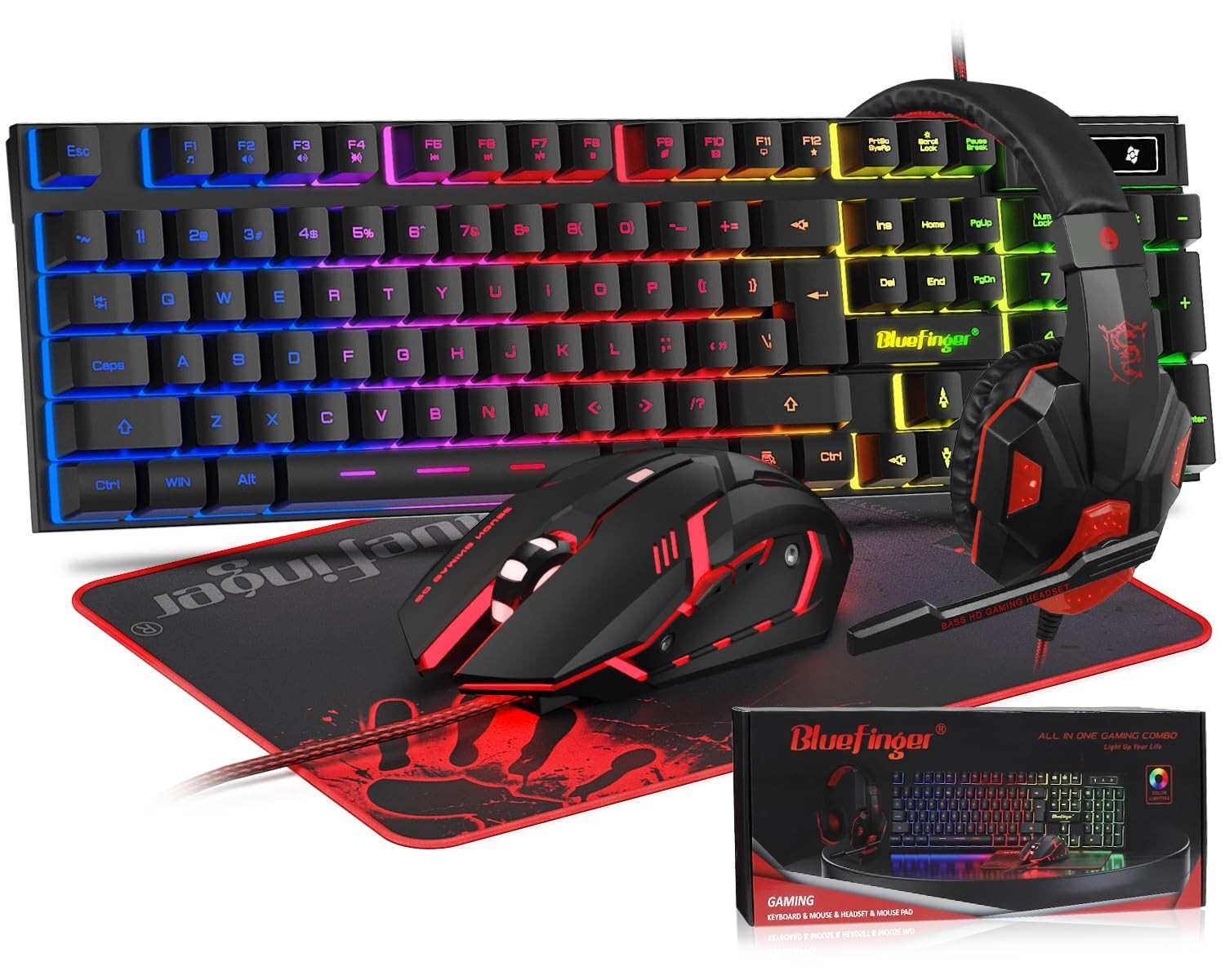 RGB Wired Gaming Keyboard Mouse Headset Combo Backlit LED PC Laptop Set