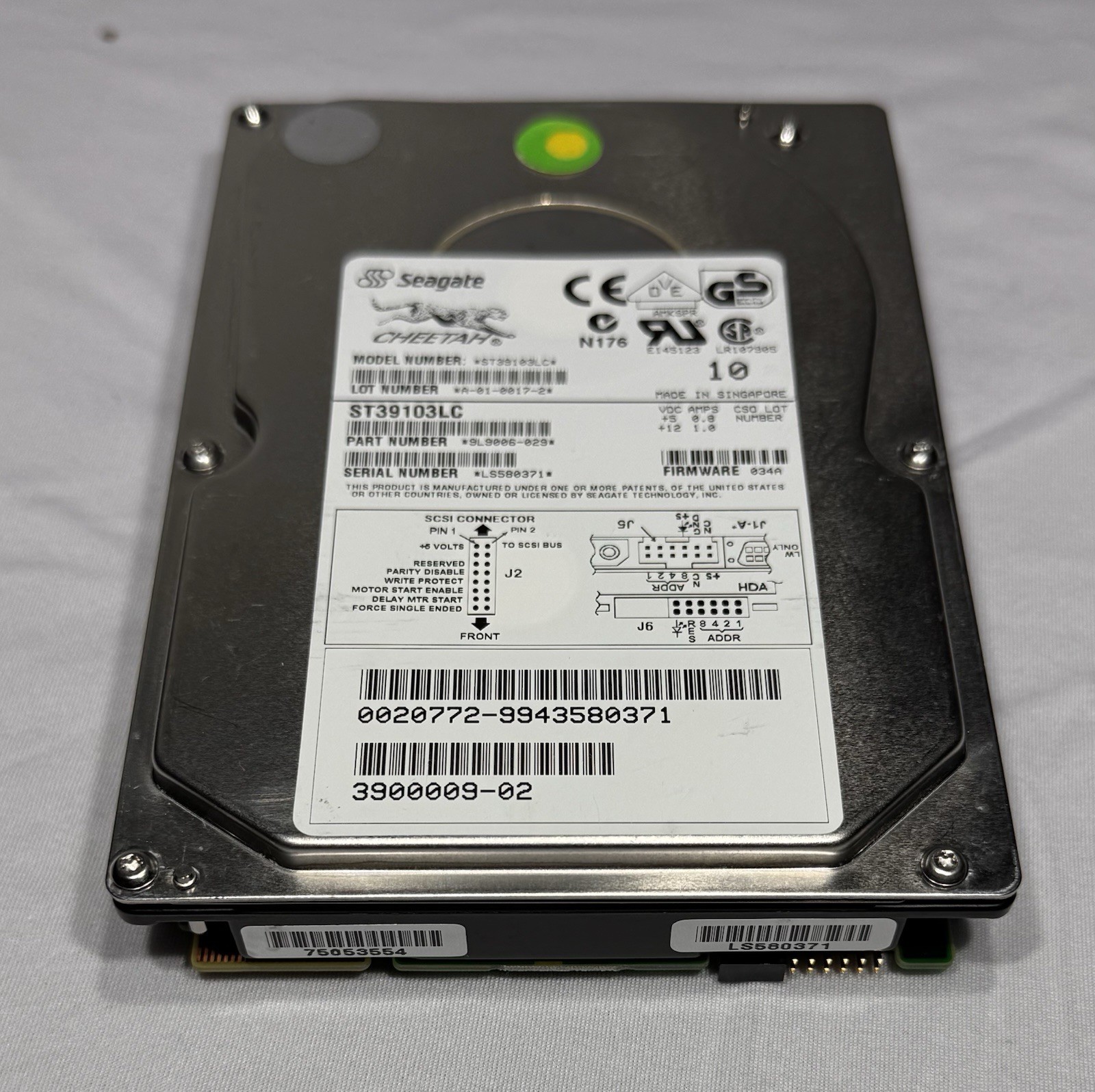 Sun 390-0009 9.1GB 3.5" 10K RPM 80p Ultra-1 SCSI HDD Seagate ST39103LC