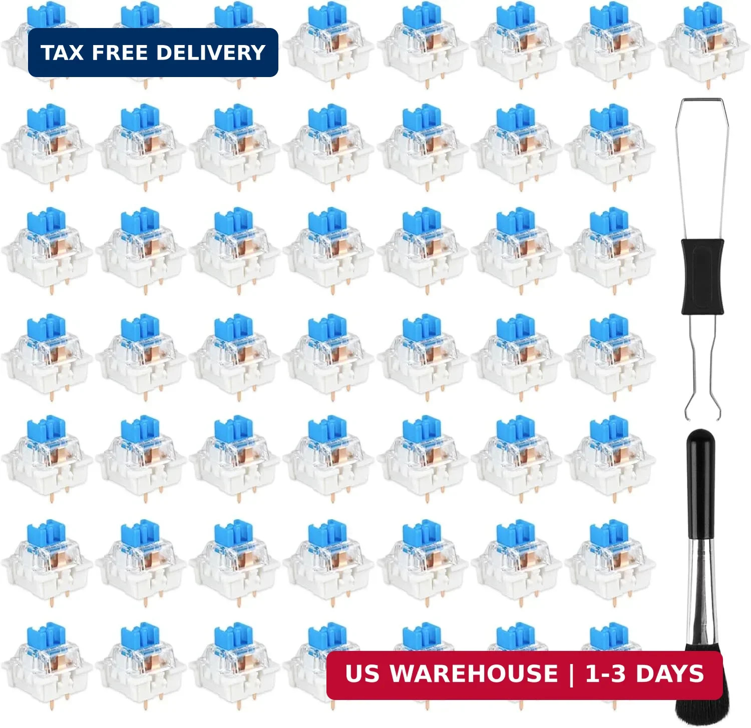 50 Pcs Blue Keyboard Switches, 3-Pin Clicky Tactile Mechanical Keyboard Switches