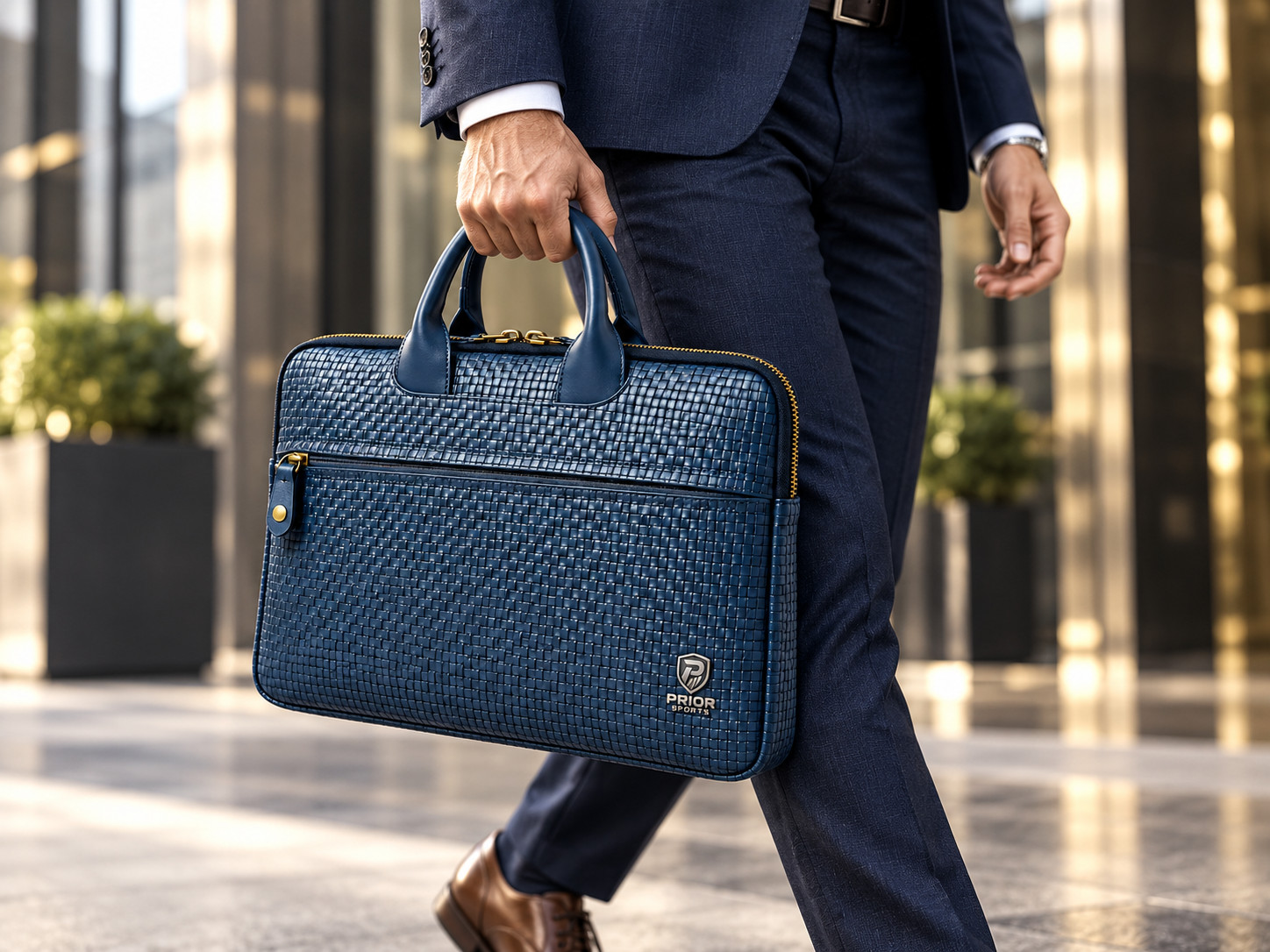 Genuine Cowhide Leather Laptop Bag Woven Briefcase MacBook Business Office Case