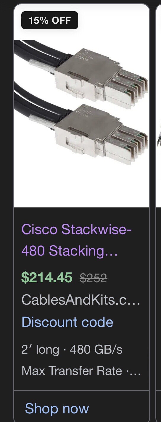 Cisco Stack-T1-50CM V01 Type 1 Stacking Cable 800-40403-01 New 