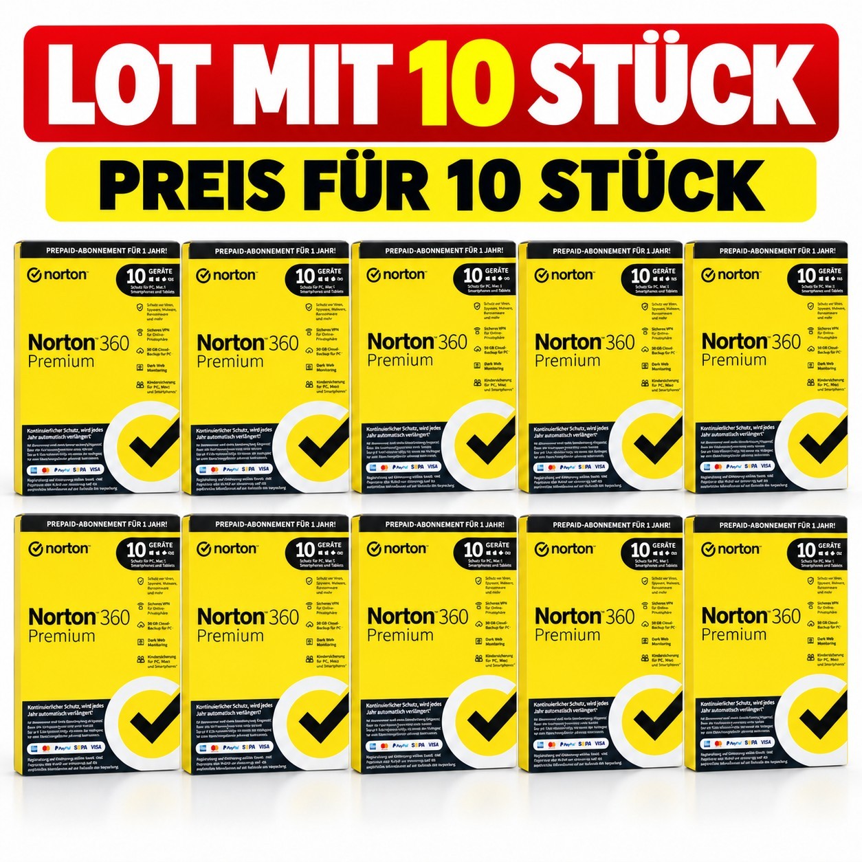 Norton 360 Premium - 10 Pack Bundle | 10 Devices | 1 Year | EXCELLENT LOT