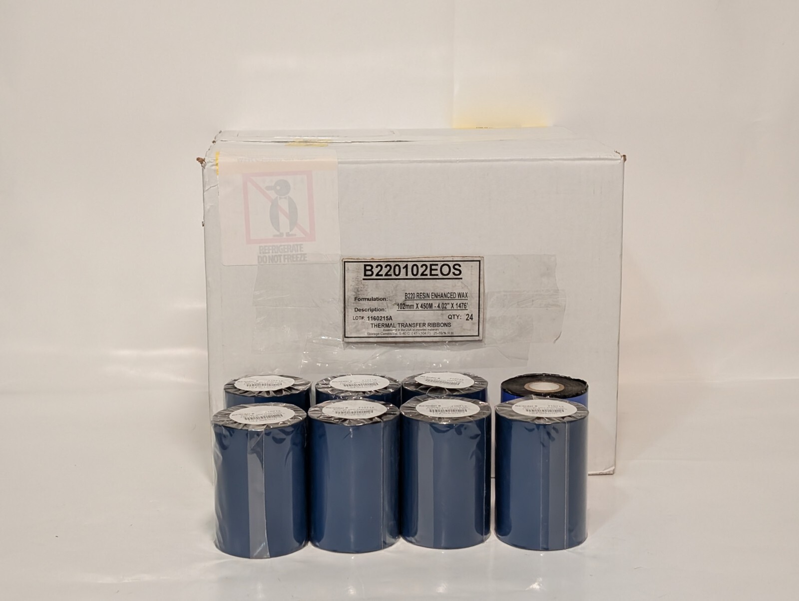 (24 Rolls) ITW B220102EOS Resin Enhanced Wax Ribbon for Zebra Printers