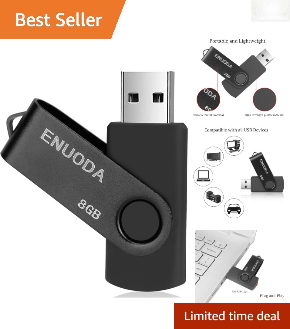 Durable 8GB USB Thumb Drive - Versatile Data Storage with Swivel Metal Cover