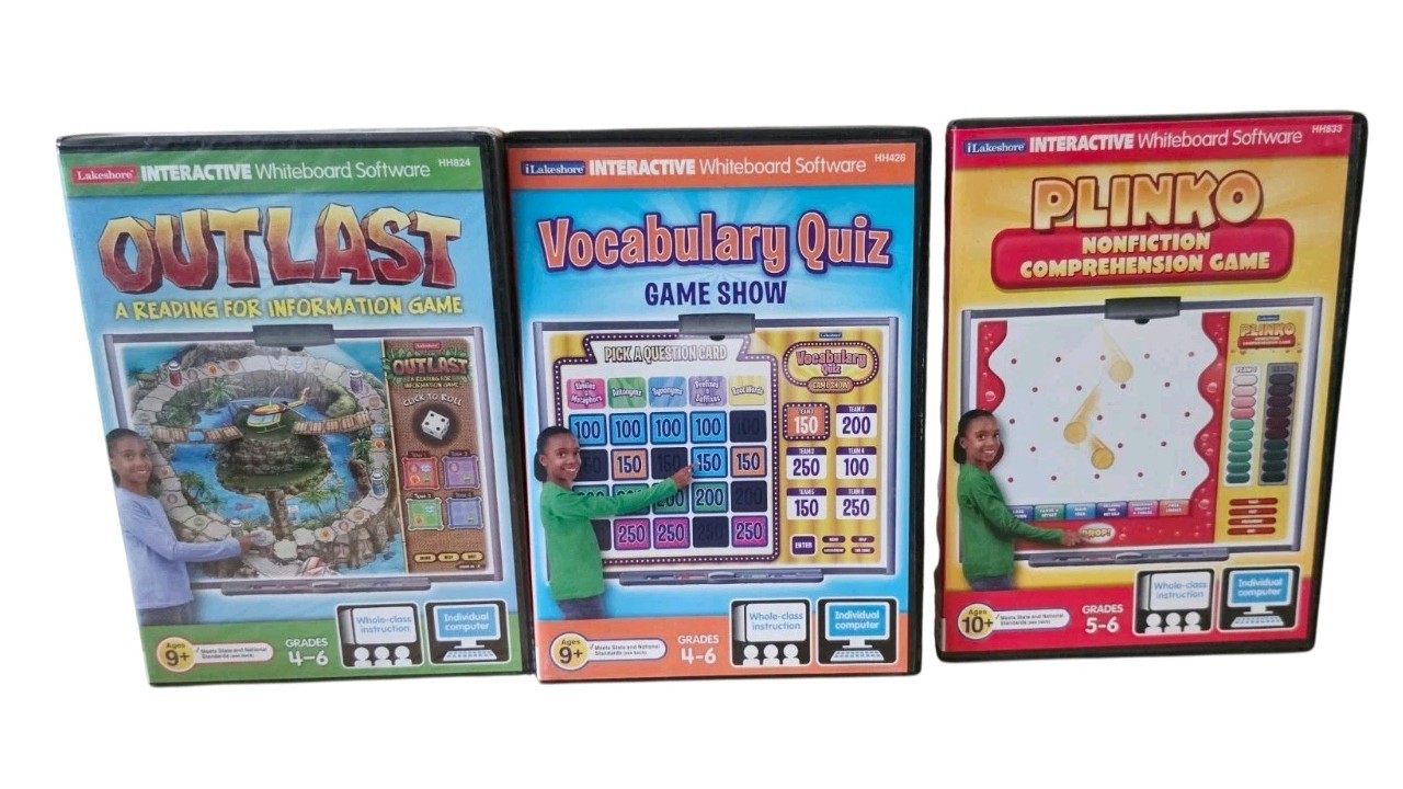 Lot Of 3 Lakshore Interactive Whiteboard Grade 4-6/ PC/MAC PLINKO, OUTLAST, Voca