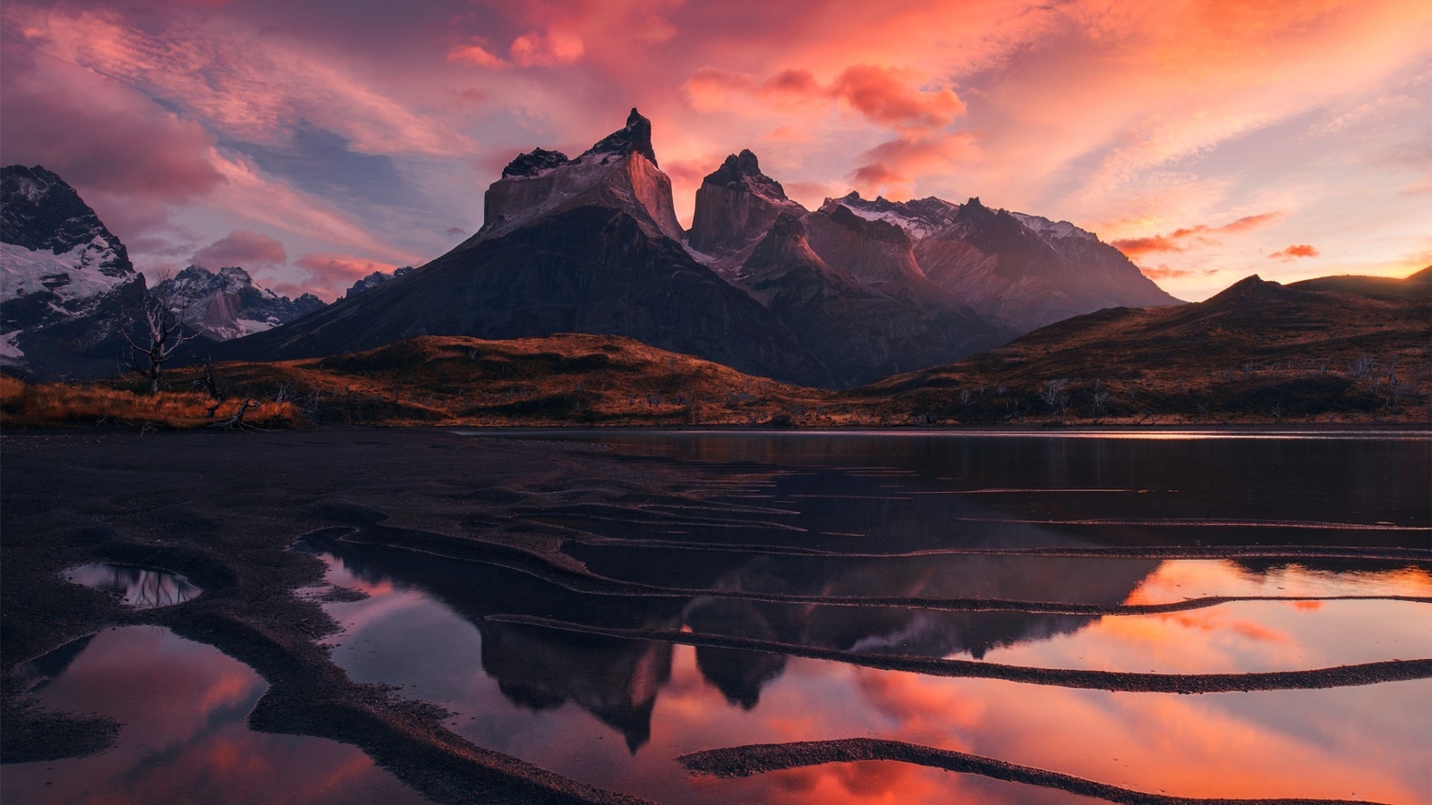 Landscape mountains lake nature south america chile Custom Gaming Mat Desk