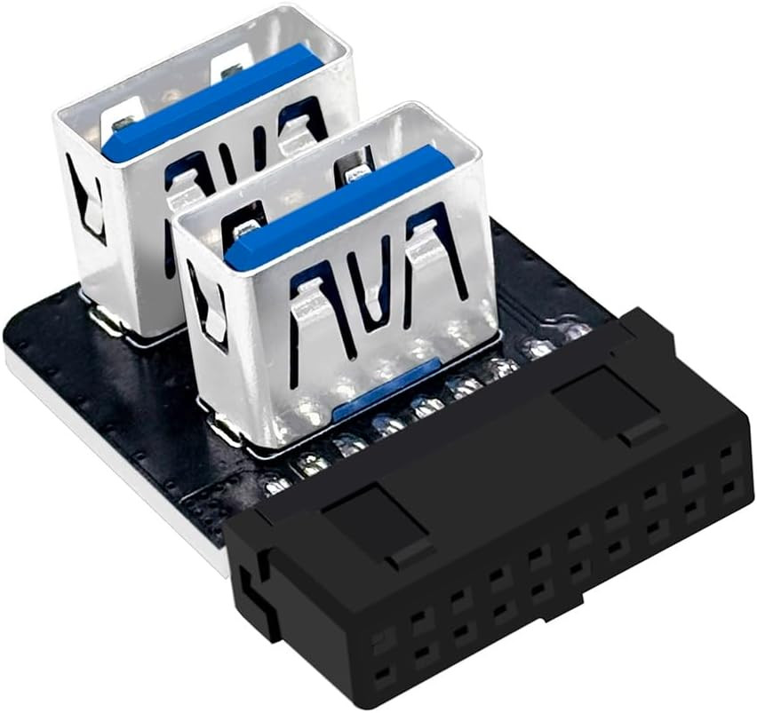 Reverse Type Angled Dual USB 3.0 Type-A Female to Motherboard 20/19 Pin Box