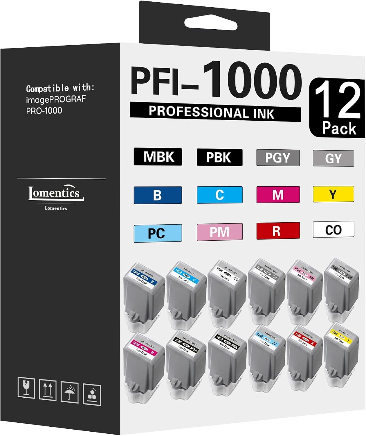 Pro 1000 Ink cartridges PFI-1000 12 Color Pack Ink Tank 80ml Replacement for Can