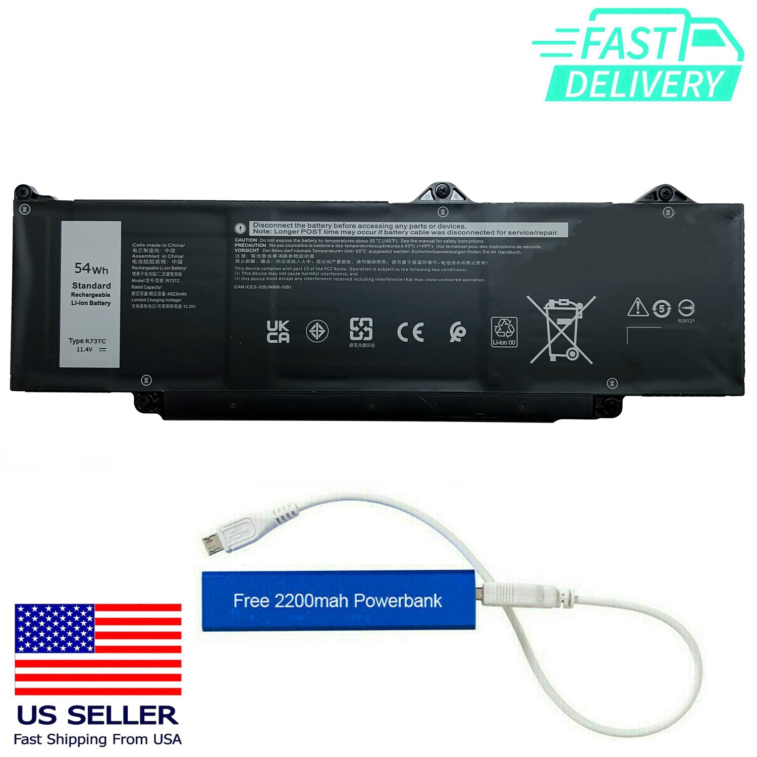 R73TC REPLACEMENT BATT FOR LATITUDE 3340 3540 5340 5540 54WH 9HKT5 DR02P 11C3V