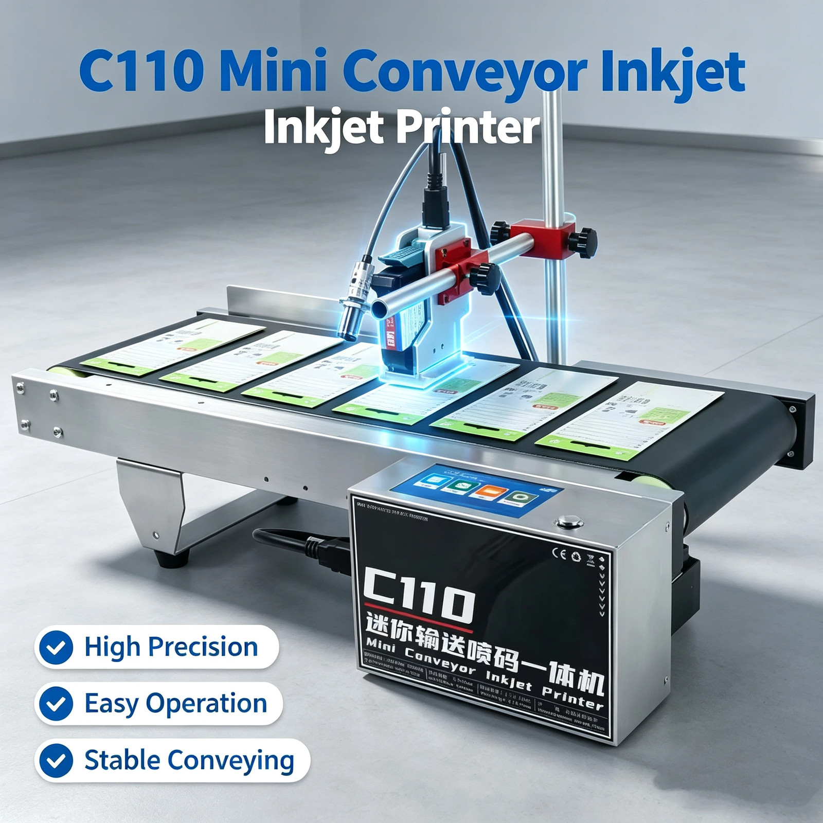 Conveyor Inkjet Printer 600 DPI TIJ Date Code Batch Number for Cartons