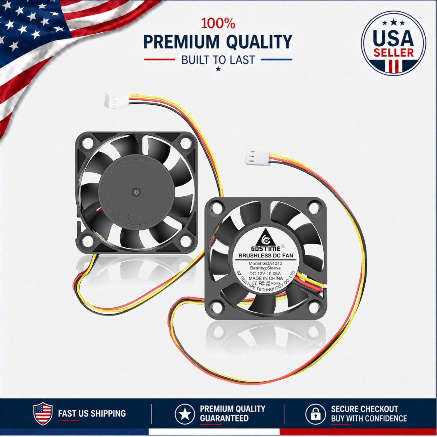 2-Pack 40mm 3-Pin 12V Silent Cooling Fans - Perfect for CPU and 3D Printers