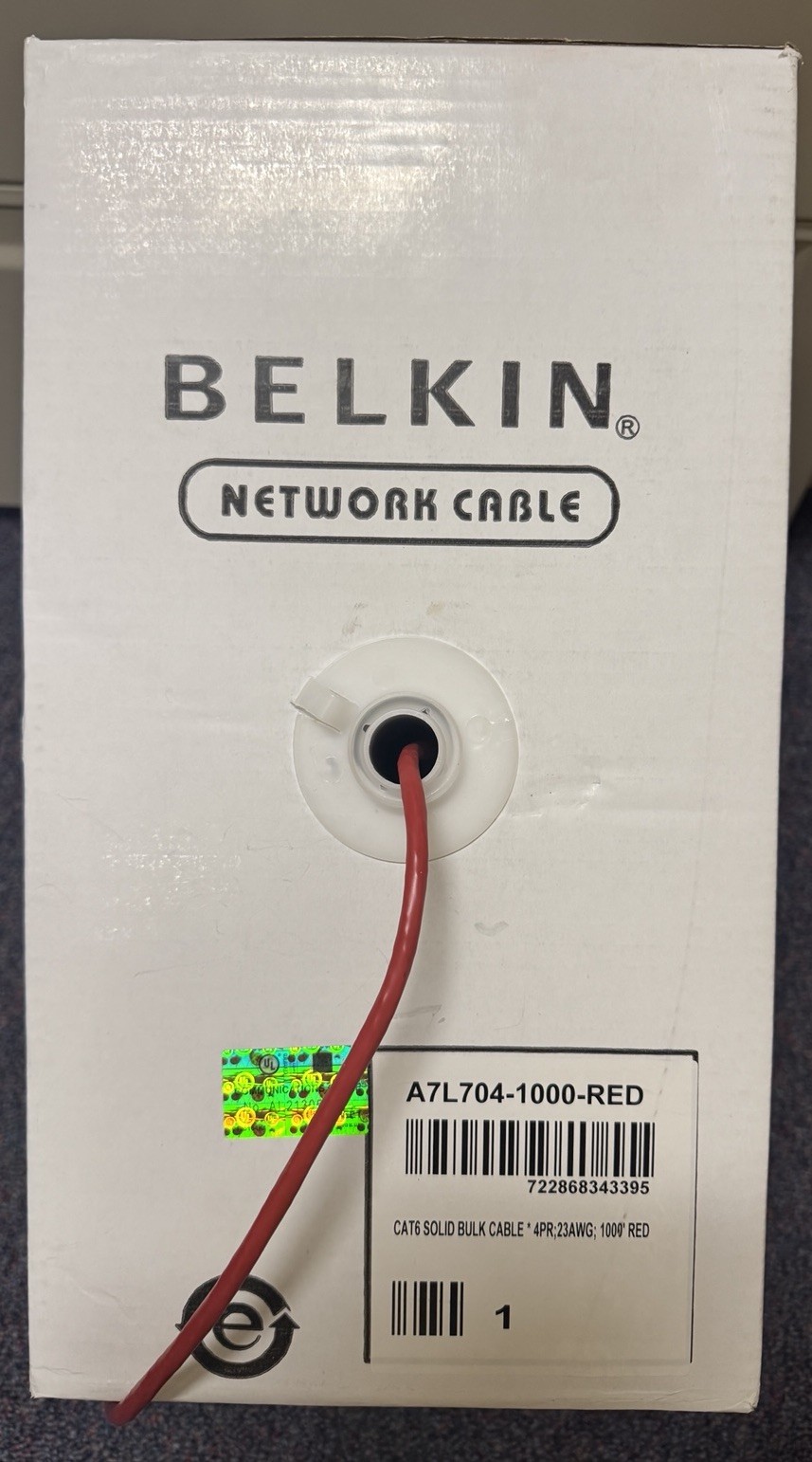 BELKIN A7L704-1000-RED Cat6 NETWORK CABLE - 4PR 23AWG - appx 900' Ft in Box