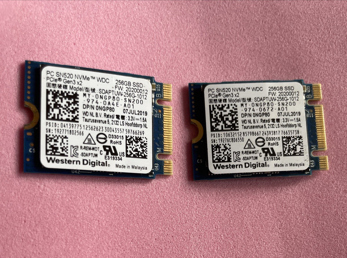2X Western Digital SN520 256GB SSD, NVMe M.2, Hard Drive SDAPTUW-256G-1012