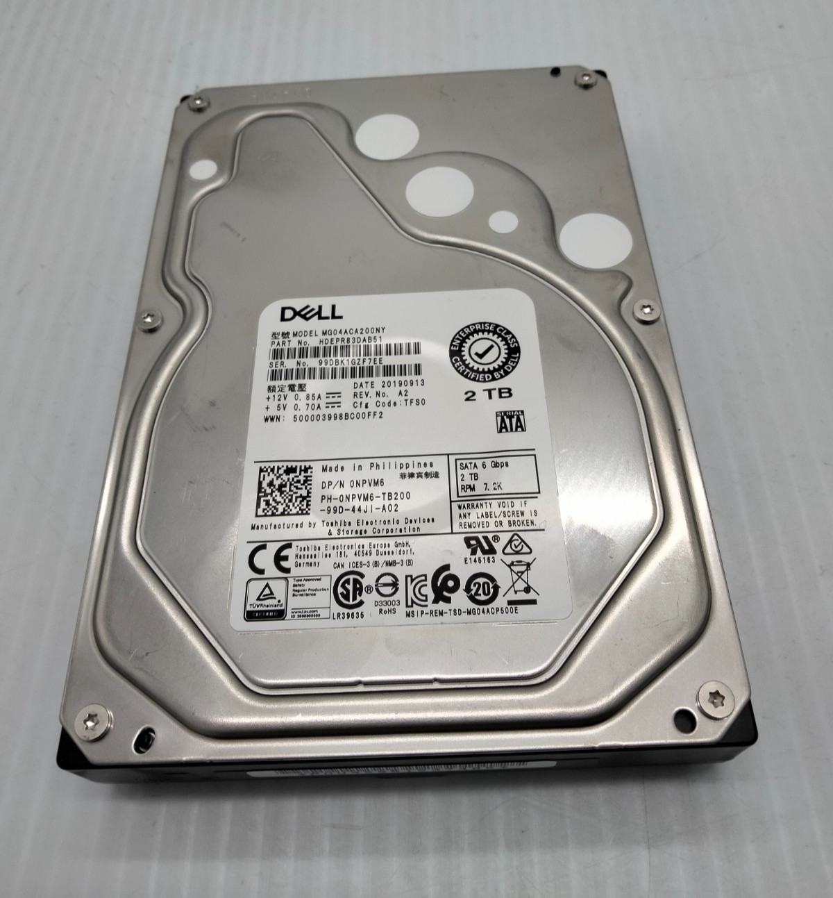 Dell2TB 3.5" 6Gb/s 128MB 7.2K RPM SATA HDD P/N:0NPVM6 MG04ACA200NY