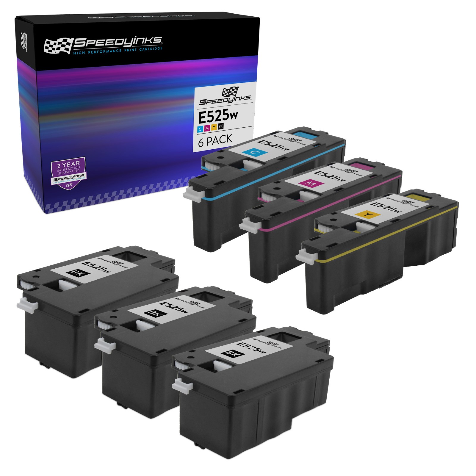 6pk Toner Set for Dell E525 E525w 593-BBJX Black Cyan Magenta Yellow DPV4T