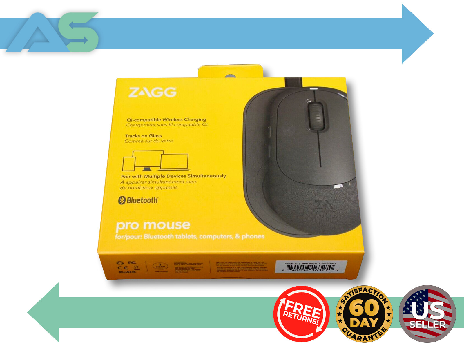 ZAGG Pro Mouse for Tablets and Laptops, Qi-Enabled, Wireless Charging, Bluetooth