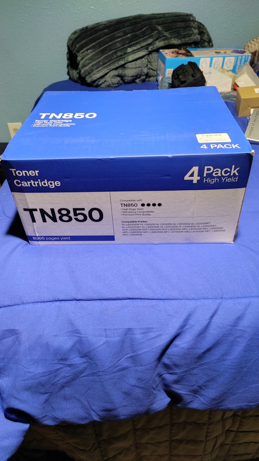 4 Pack Toner Cartridge Compatible TN850 Black High Yield- 8000 Pages Open Box