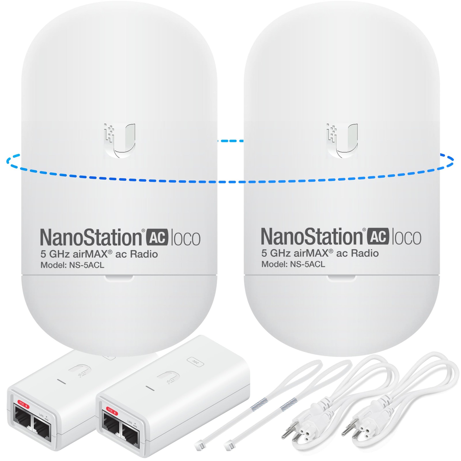 Wireless Bridge Ubiquiti LOCO5AC PRE-CONFIGURED, Bundle of 2 Bundle, White