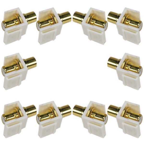 10 Pcs RCA Keystone Jack Coupler Insert Snap In Gold Plated White Center White