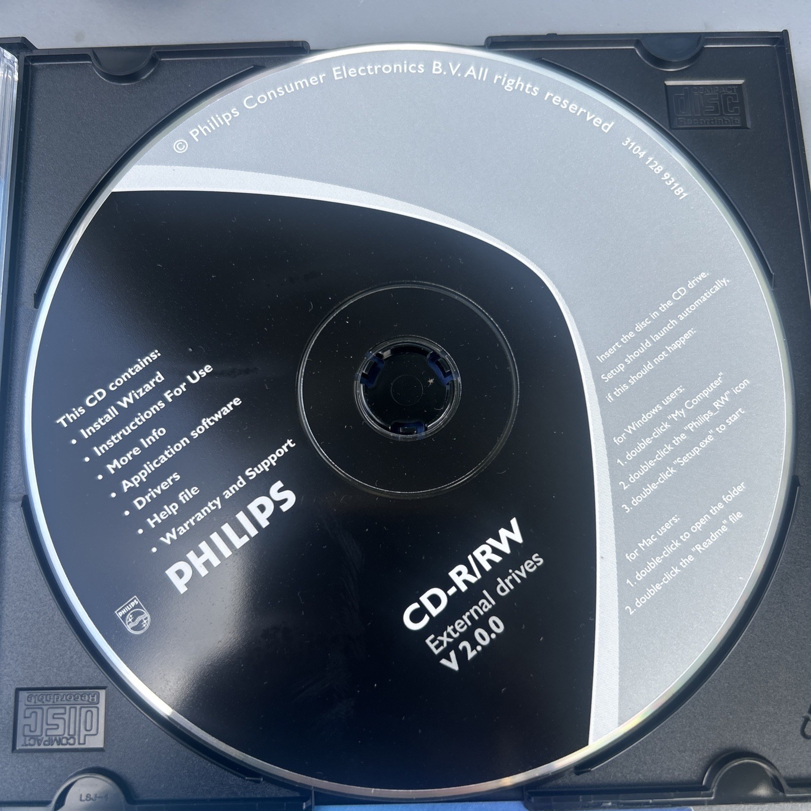 Philips CD-R/RW for external drives, version 2.0.0, Windows,Mac users.