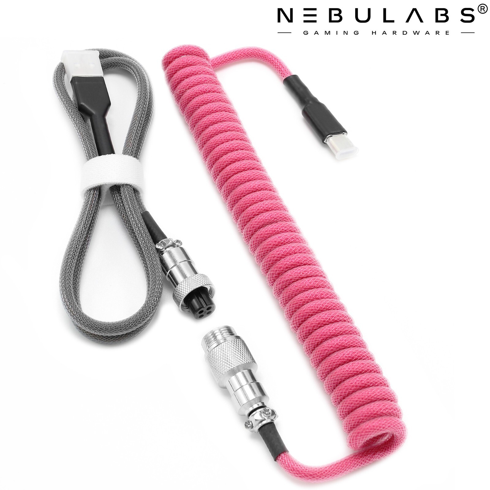 Custom Coiled Aviator GX16 USB-C Mechanical Gaming USB Keyboard Cable 4ft - Pink