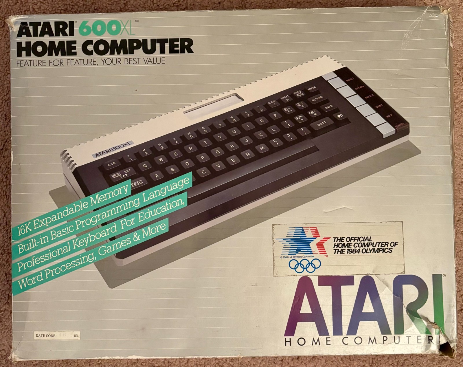 1983 Atari 600XL Home Computer w/Original Box + 5 Games Bounty Bob Miner 2049er
