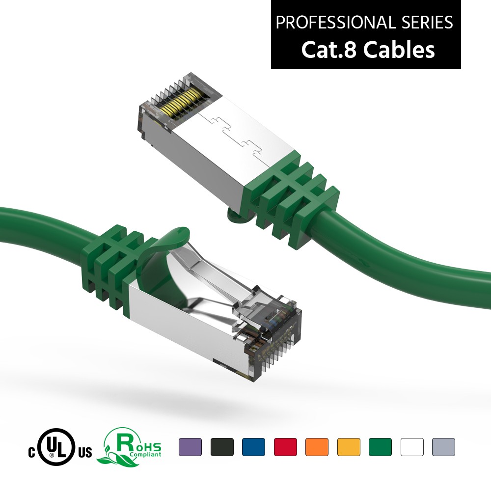 20 Pack of 3Ft CAT8 S/FTP Ethernet Network Cable Green 26AWG